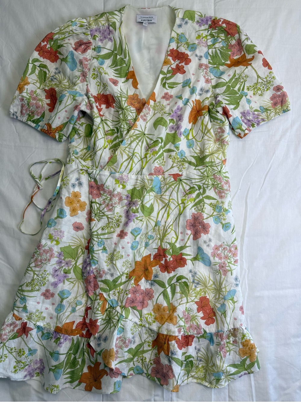 Other Stories LA Atelier Floral Linen Blend Puff Sleeve Dress 12